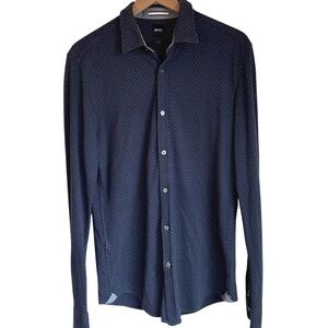 Hugo Boss Ronni_53 Slim Fit Button Up Shirt Navy Micro Dot Size M